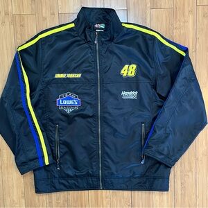 Lowe’s Racing NASCAR Jimmie Johnson Black Jacket Blue Gold Stripe Adult XL  NWOT